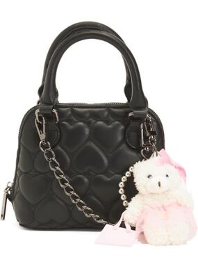 Betsey Johnson Quilted Heart Crossbody Bag with Card Case and Attached Charm